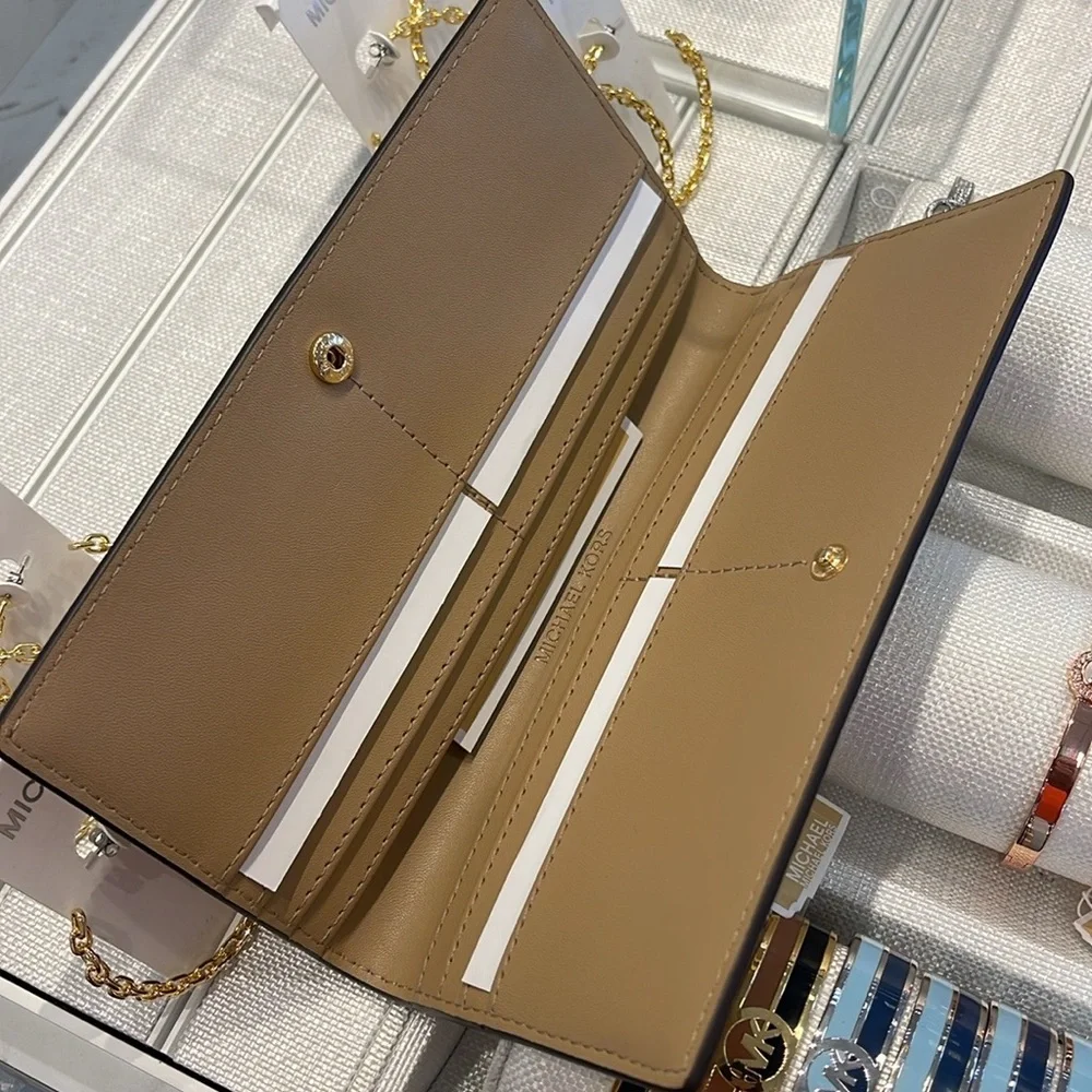 Michael Kors Reed Large Bifold Pebbled Leather Snap Wallet Card Case Camel NWT